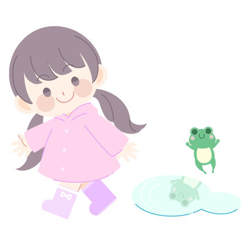 水たまりの横を通る女の子