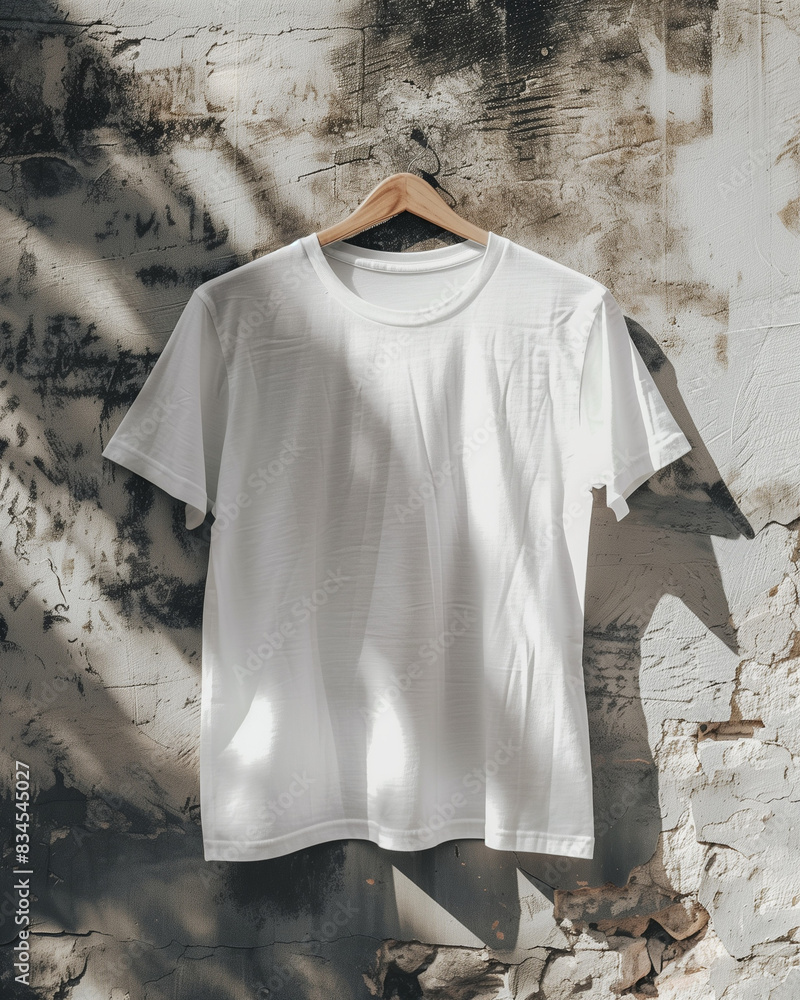 Wall mural mock up plain white t-shirt hanging on a cement wall, Ai Generated Images