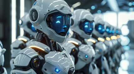 Fototapeta premium Close-up of a robot group therapy circle, robots engaging in discussion with holographic emotions displayed on screens