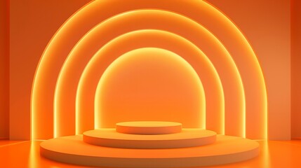 Fototapeta premium Stage podium with lighting, podium stage with for award ceremony on orange background,generative ai