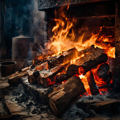 wood burning in a fireplace
