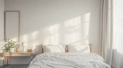 Serene hotel room interiors with natural light and warm tones. Hotel interior design composition with minimal decor.