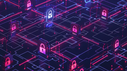 Fototapeta premium data flow security in connected infrastructure flat design side view cyber defense theme animation Complementary Color Scheme.