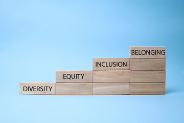 Wooden blocks with DEIB text or Diversity, Equity, Inclusion and Belonging.