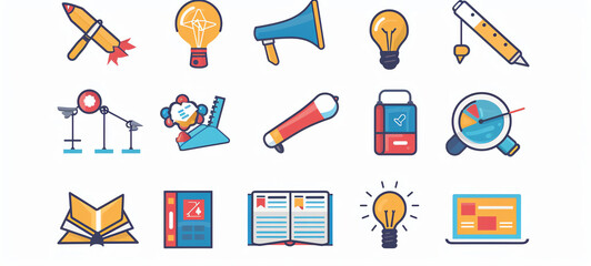 interactive learning tools icons flat design front view online education theme animation vivid.