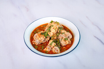 wonton noodles with pork soup and vegetable - Asian food style