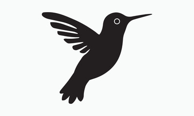 Fototapeta premium Black silhouette illustration of a flying hummingbird on white background.