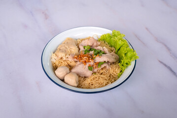 wonton noodles with pork soup and vegetable - Asian food style