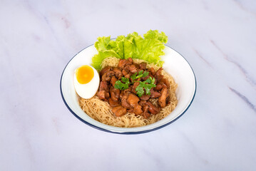 wonton noodles with pork soup and vegetable - Asian food style