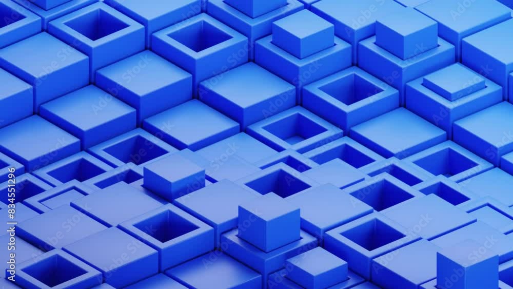 Poster blue block geometric background, motion design 3d render looping animation