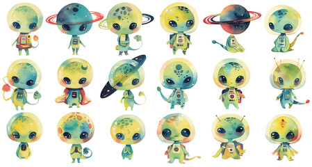 Obraz premium cute alien watercolor illustration clipart