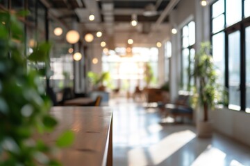 Blurred background of the modern office interior , Background bright office in blur Generative, AI-generated