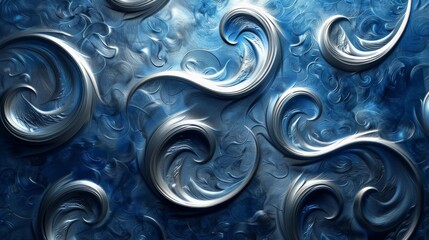 Silver and Blue Swirling Patterns: Illustrate a luxurious background with shimmering silver swirls intertwined with rich blue hues, creating a sense of elegance and depth.