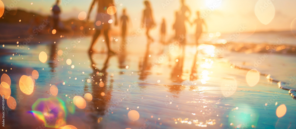 Wall mural bokeh beach with people activity, summer travel concept background - Wall murals