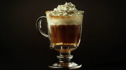 A luxurious glass of Irish coffee with a layer of cream on top