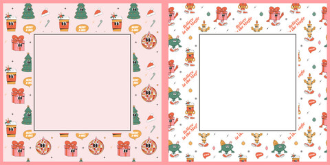 Merry Christmas and Happy New year seamless pattern with a frame for text in the center. Vector illustration