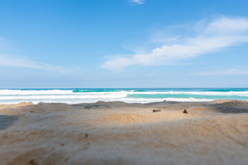 beach sea sand and sky. Landscape view of beach sea in summer day. Beach space area