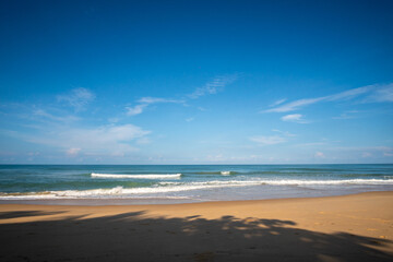 Fototapeta premium beach sea sand and sky. Landscape view of beach sea in summer day. Beach space area