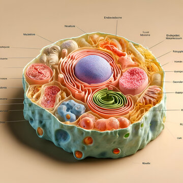 Lively Depiction: Human Cell Structure in Vivid Hues