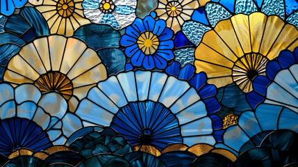 Japanese Pattern and Flower Stained Glass Background Wallpaper