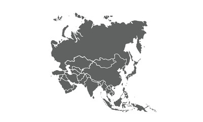 Map of Asia isolated on white background. for website layouts, reports, annual infographics, world, similar world map icons. travel around the world, map silhouette backdrop.