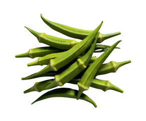 Fototapeta premium Fresh green okra vegetable isolated on transparent background Ai generative.