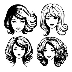 woman wigs vector black silhouette logo illustration design for business and apps