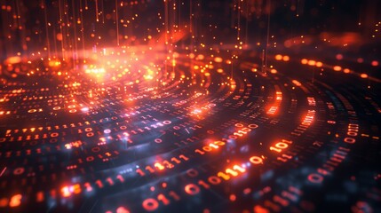 Fototapeta premium Glowing digital shield with binary code, emphasizing data protection