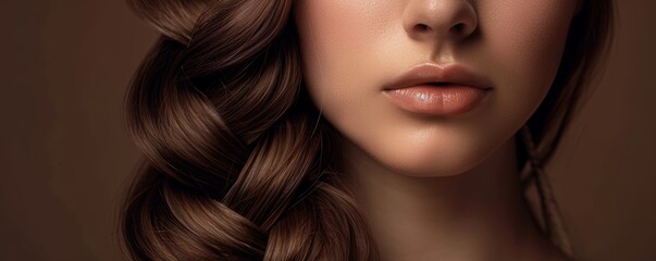 Fototapeta premium Long, glossy hair in a loose braid, every shiny lock and detailed strand catching the light perfectly
