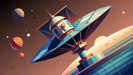 Futuristic Satellite Orbiting Amongst Planets in a Colorful Space Scene