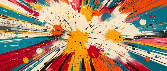 Dynamic comic explosion with bold patterns and vibrant colors