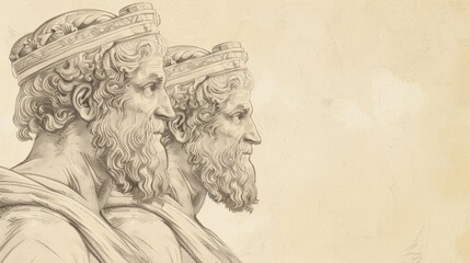 Obraz premium Biblical Illustration of 2 Kings 21: Reigns of Manasseh and Amon in Judah, Idolatry and Evil Practices, Consequences Leading to God's Judgment on Beige Background with Copyspace