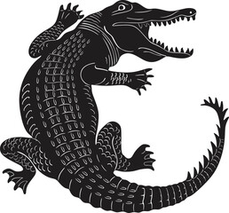 Crocodile logo vector design handmade silhouette in black color.