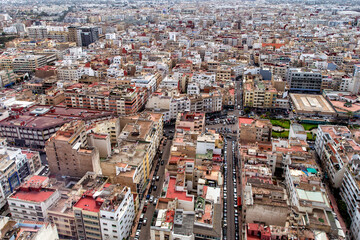 Obraz premium Aerial view of the central avenue of Casablanca. Car traffic, traffic jams. Morocco
