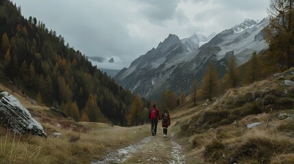 Obraz premium Austria, Tyrol, couple hiking in the mountains