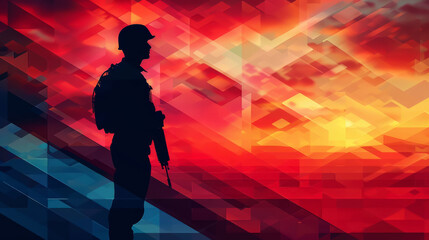 Soldier Silhouette with American Flag and Abstract Background