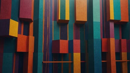 Colorful Abstract Geometric Wall Art with 3D Cubes and Vertical Stripes in Modern Design