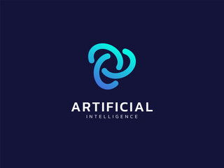 Artificial intelligence with chainlink network Technology Analysis twisted infinity logo vector design concept. AI technology logotype symbol for advance technology, tech company, ui, business, web.