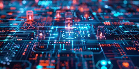 Obraz premium An abstract representation of data security with holographic displays of encrypted information and digital locks