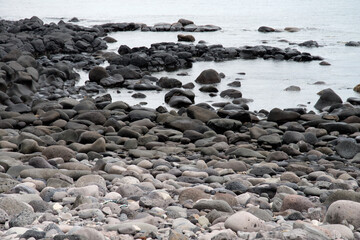 View of the pebble beach on a cloudy day