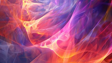 Fototapeta premium A dynamic composition of vibrant abstract light waves in pink, orange, and purple hues, creating a flowing and energetic effect.