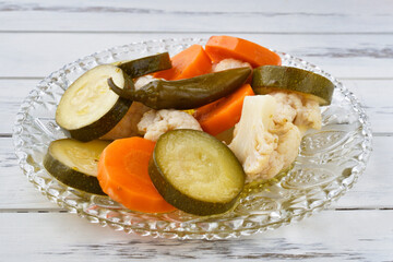 メキシコの野菜のエスカベーチェ  コピースペースあり　
Escabeche,Mexican Pickled Vegetables（Verduras en escabeche,Escabeche de verduras) with copy space

