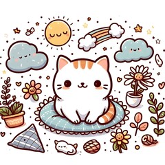Fototapeta premium Cute kitten with heart and flowers