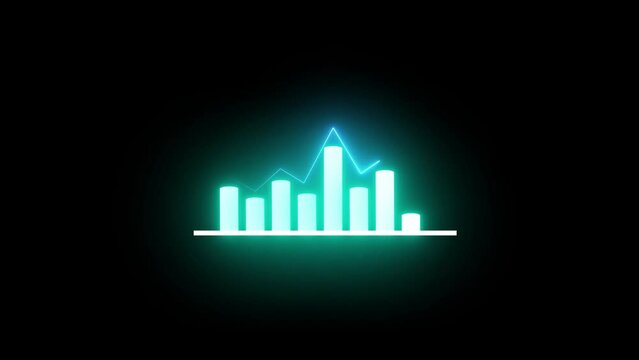 Business chart icon animation with neon glowing line