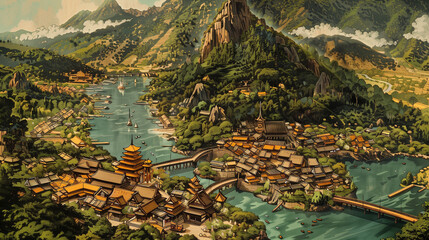 map of Japanese towns, high angle