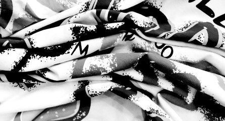 Old folk ornaments, fabric, batik, black and white retro texture, old fashioned
