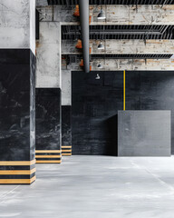 Warehouse interiors with ample spaces, natural light and copyspace.