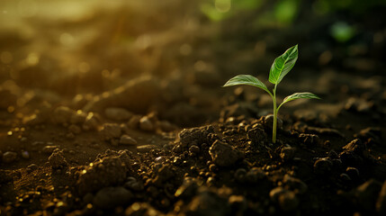 A small sprout in the soil, signifying growth, ecology, and spiritual renewal