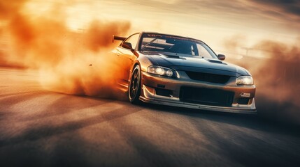 Naklejka premium Racing car drifts on the road at high speed