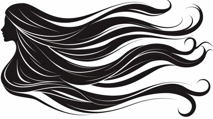 Fototapeta premium A black-and-white silhouette of a woman with long, flowing hair